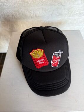 Black Trucker Hat with Fries & Cola Patch